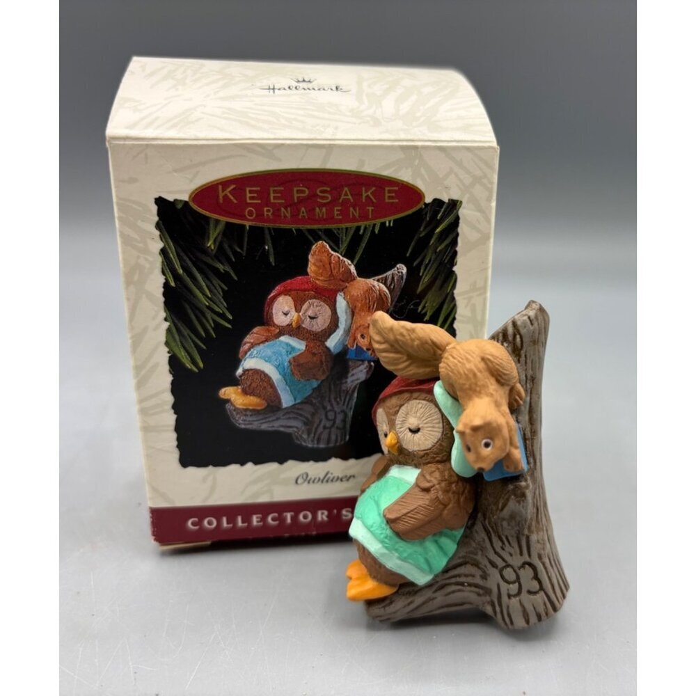Vtg 1993 Hallmark Keepsake Ornament‎ Owliver Sleeping Owl Squirrel